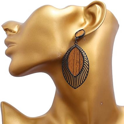 Boho Wood Teardrop Earrings | Trendy and Lightweight Jewellery-Style 1-Nora Luxe