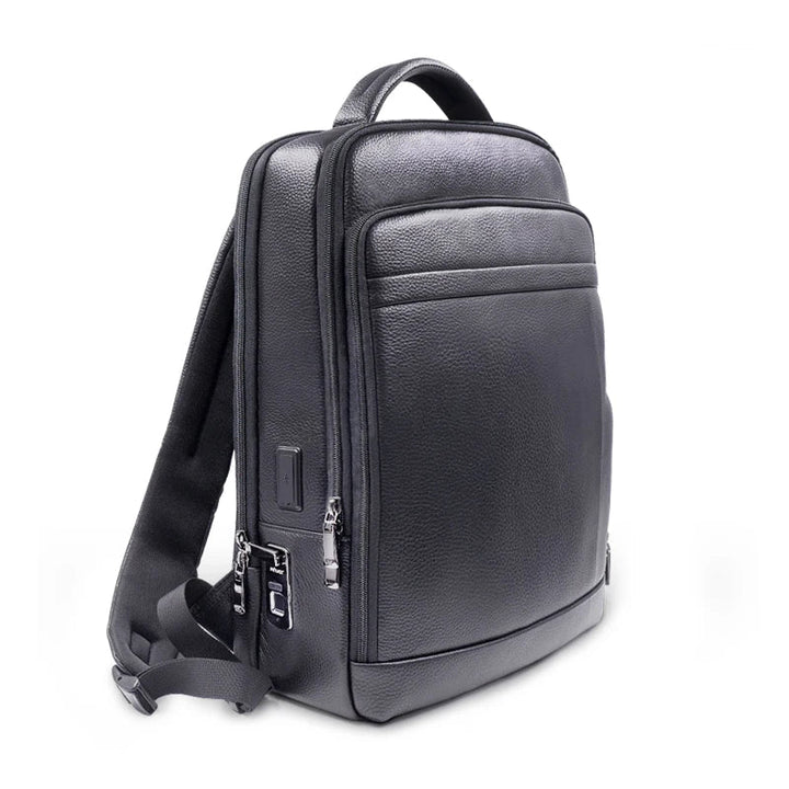 Premium Leather Backpack with Fingerprint Lock – Men’s Anti-Theft Backpack