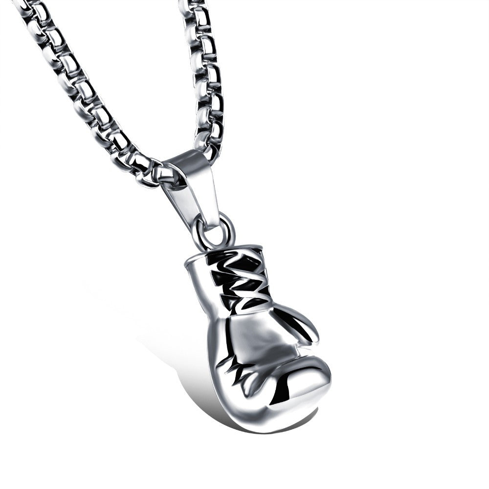Boxing Glove Pendant Necklace | Bold Design for Men-3 cm-White Gold-Nora Luxe