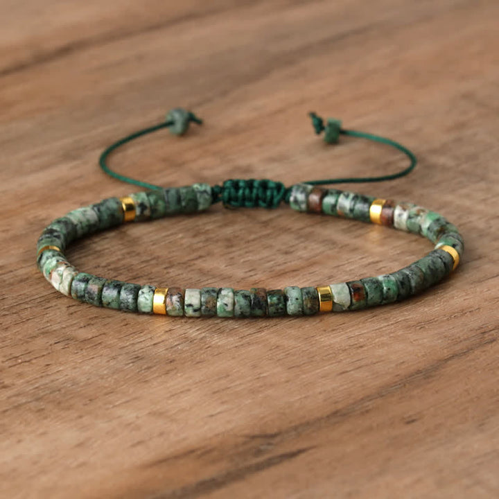 Braided Bracelet with 2.4 mm Natural Stone Rollers - Seraphina-African turquoise-Nora Luxe