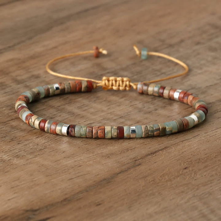 Braided Bracelet with 2.4 mm Natural Stone Rollers - Seraphina-Agalmatolite-Nora Luxe