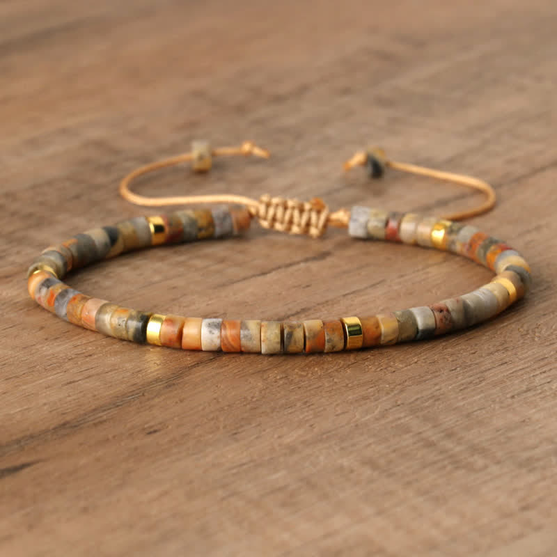 Braided Bracelet with 2.4 mm Natural Stone Rollers - Seraphina-Agate-Nora Luxe