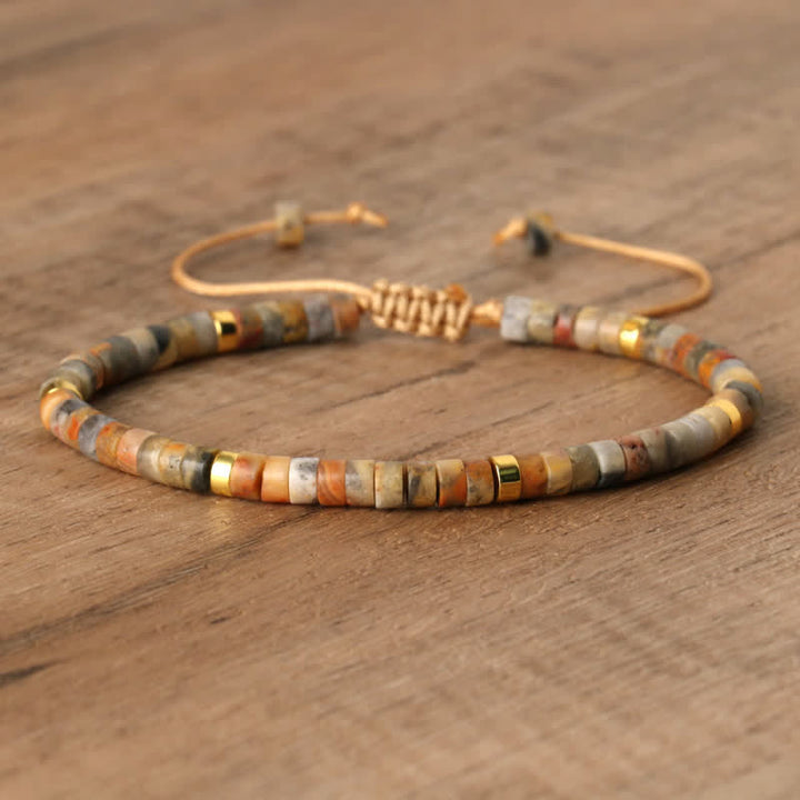 Braided Bracelet with 2.4 mm Natural Stone Rollers - Seraphina-Agate-Nora Luxe