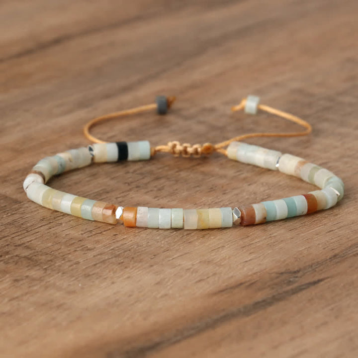 Braided Bracelet with 2.4 mm Natural Stone Rollers - Seraphina-Amazonite-Nora Luxe