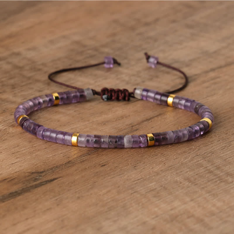 Braided Bracelet with 2.4 mm Natural Stone Rollers - Seraphina-Amethist-Nora Luxe