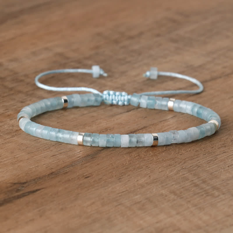 Braided Bracelet with 2.4 mm Natural Stone Rollers - Seraphina-Aquamarine-Nora Luxe