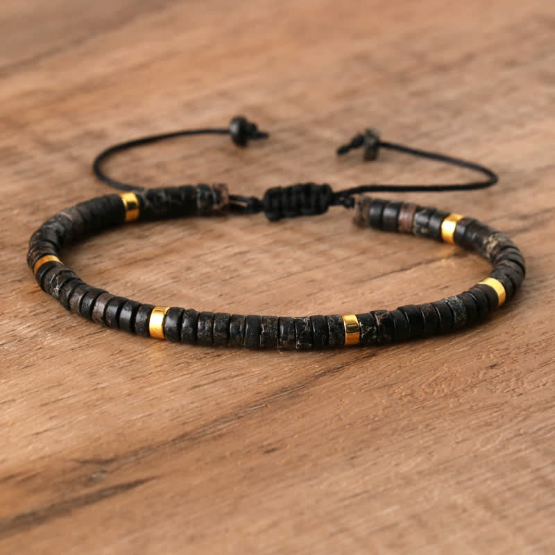 Braided Bracelet with 2.4 mm Natural Stone Rollers - Seraphina-Black emperor stone-Nora Luxe