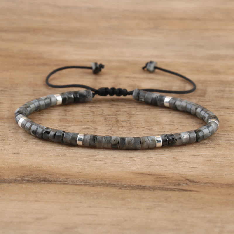 Braided Bracelet with 2.4 mm Natural Stone Rollers - Seraphina-Black lightning stone-Nora Luxe