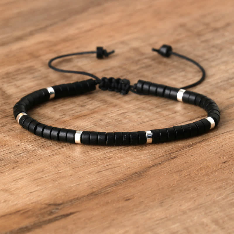 Braided Bracelet with 2.4 mm Natural Stone Rollers - Seraphina-Black tourmaline-Nora Luxe