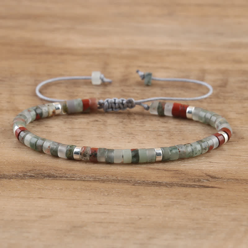 Braided Bracelet with 2.4 mm Natural Stone Rollers - Seraphina-Bloedsteen-Nora Luxe