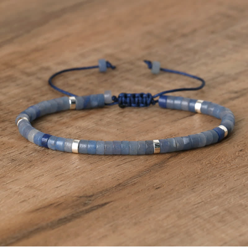 Braided Bracelet with 2.4 mm Natural Stone Rollers - Seraphina-Blue aventurine-Nora Luxe