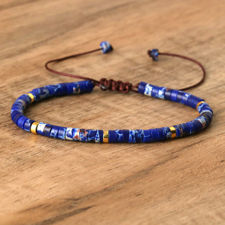 Braided Bracelet with 2.4 mm Natural Stone Rollers - Seraphina-Blue Kaiserstein-Nora Luxe