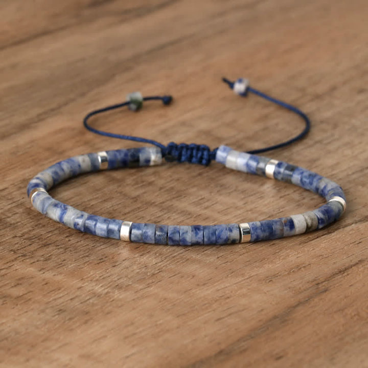 Braided Bracelet with 2.4 mm Natural Stone Rollers - Seraphina-Blue spotted jasper-Nora Luxe