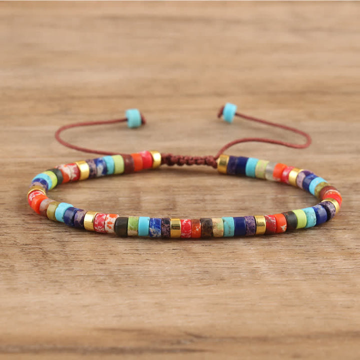 Braided Bracelet with 2.4 mm Natural Stone Rollers - Seraphina-Chakra-Nora Luxe
