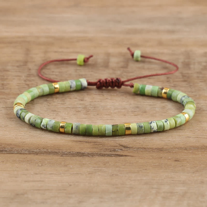 Braided Bracelet with 2.4 mm Natural Stone Rollers - Seraphina-Chrysoprase-Nora Luxe
