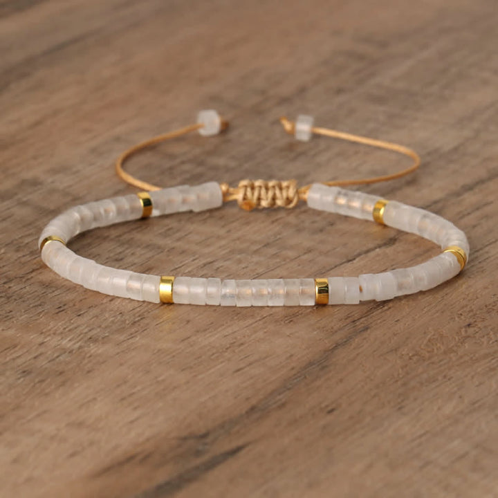 Braided Bracelet with 2.4 mm Natural Stone Rollers - Seraphina-Clear crystal-Nora Luxe