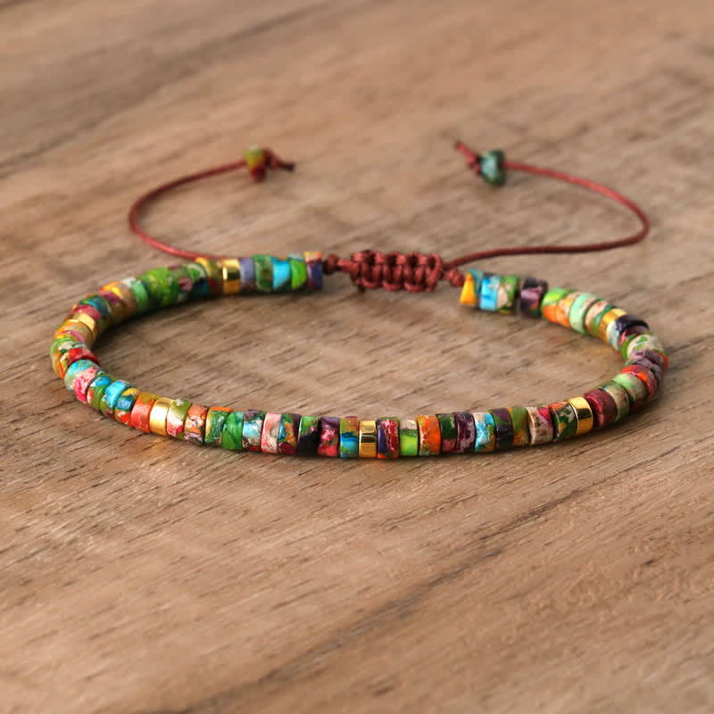 Braided Bracelet with 2.4 mm Natural Stone Rollers - Seraphina-Colourful emperor stone-Nora Luxe