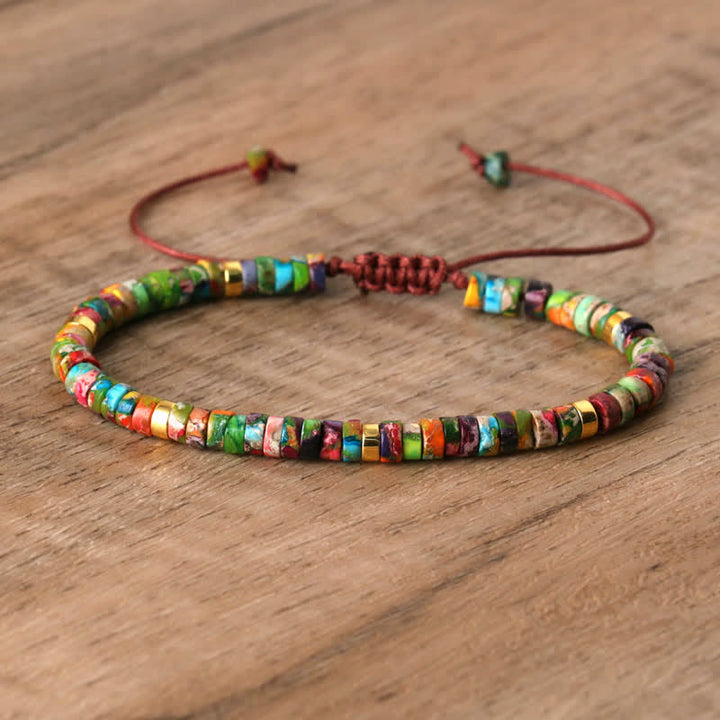 Braided Bracelet with 2.4 mm Natural Stone Rollers - Seraphina-Colourful emperor stone-Nora Luxe