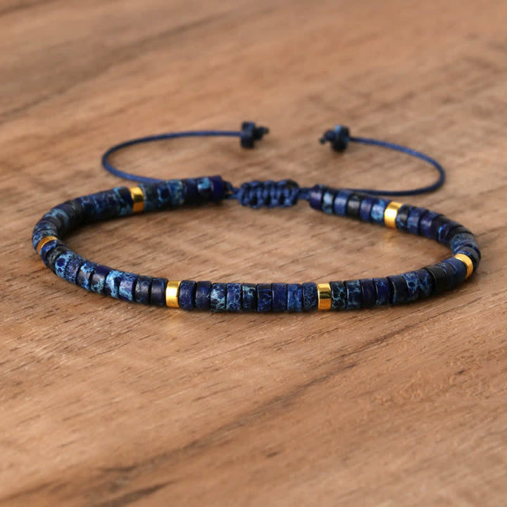 Braided Bracelet with 2.4 mm Natural Stone Rollers - Seraphina-Dark blue emperor stone-Nora Luxe