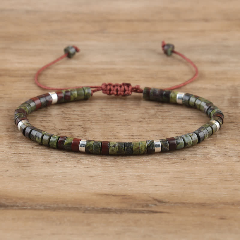 Braided Bracelet with 2.4 mm Natural Stone Rollers - Seraphina-Dragon bloodstone-Nora Luxe