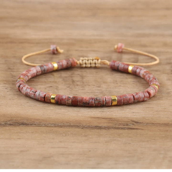 Braided Bracelet with 2.4 mm Natural Stone Rollers - Seraphina-Granite-Nora Luxe