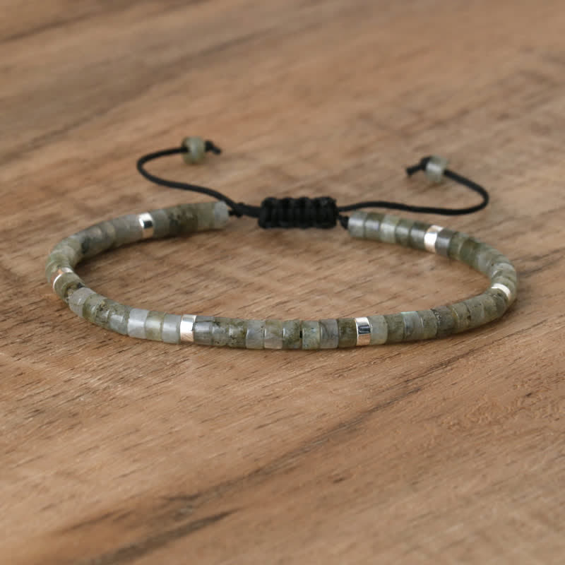 Braided Bracelet with 2.4 mm Natural Stone Rollers - Seraphina-Gray lightning stone-Nora Luxe