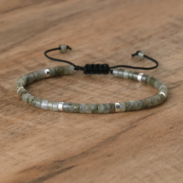 Braided Bracelet with 2.4 mm Natural Stone Rollers - Seraphina-Gray lightning stone-Nora Luxe