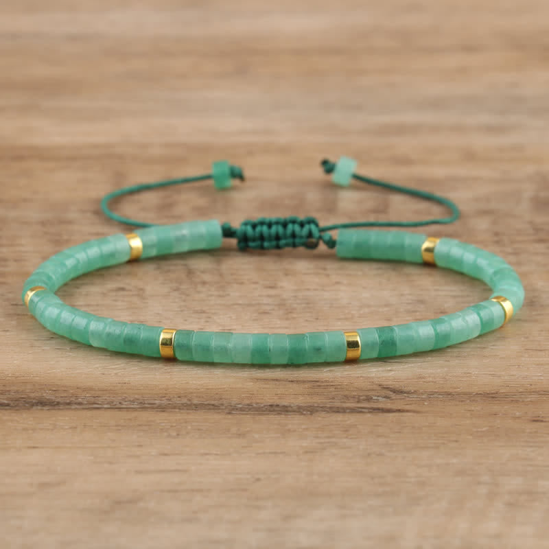 Braided Bracelet with 2.4 mm Natural Stone Rollers - Seraphina-Green aventurine-Nora Luxe