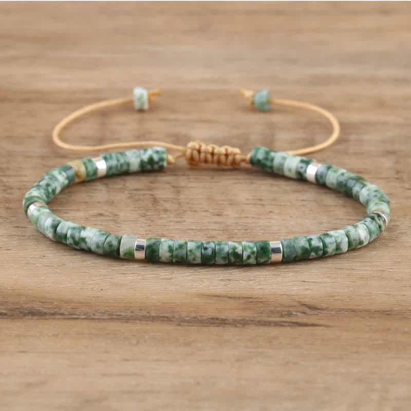 Braided Bracelet with 2.4 mm Natural Stone Rollers - Seraphina-Green pointed stone-Nora Luxe