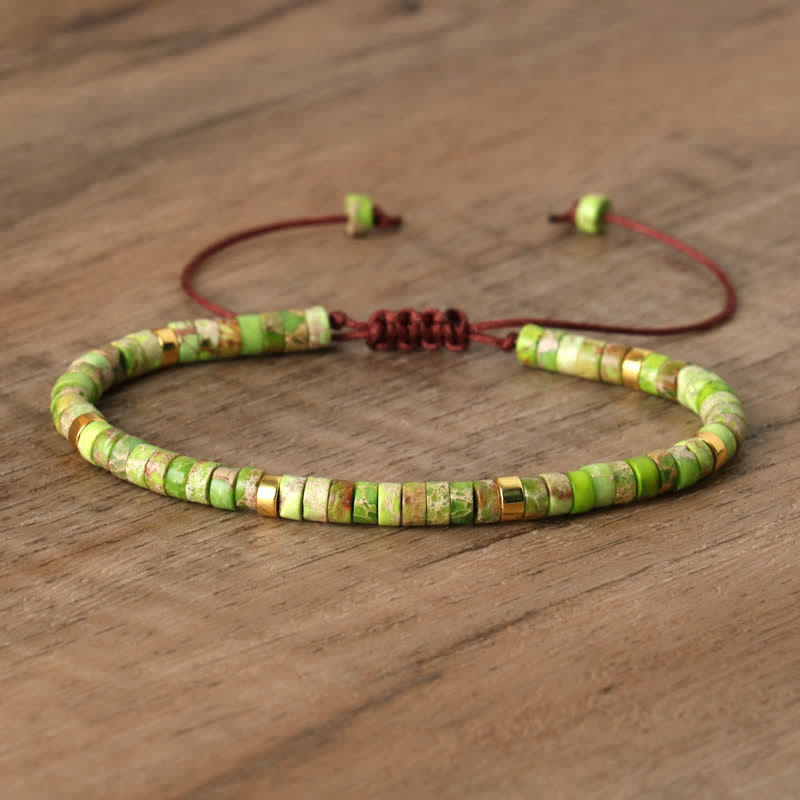 Braided Bracelet with 2.4 mm Natural Stone Rollers - Seraphina-Groene keizersteen-Nora Luxe