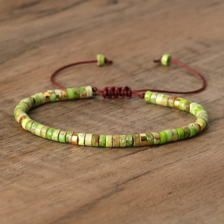 Braided Bracelet with 2.4 mm Natural Stone Rollers - Seraphina-Groene keizersteen-Nora Luxe
