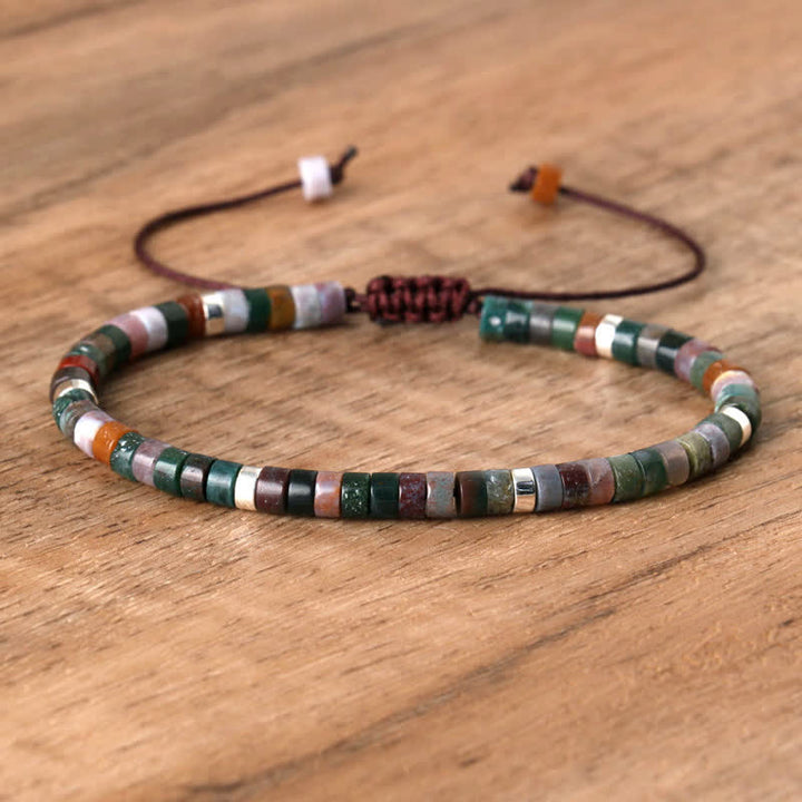 Braided Bracelet with 2.4 mm Natural Stone Rollers - Seraphina-Indian agate-Nora Luxe
