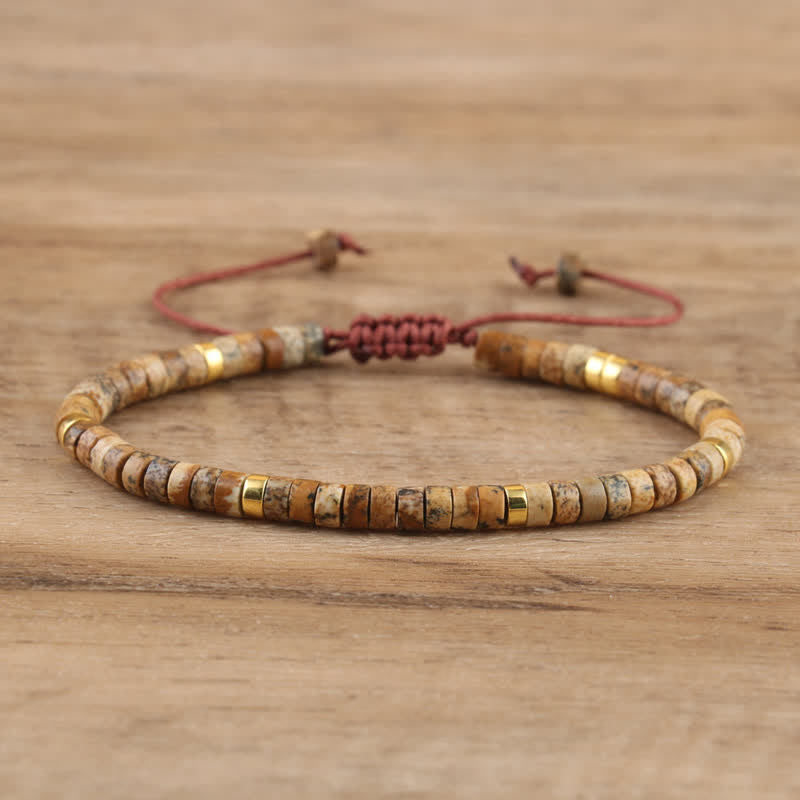 Braided Bracelet with 2.4 mm Natural Stone Rollers - Seraphina-Jasper in picture-Nora Luxe