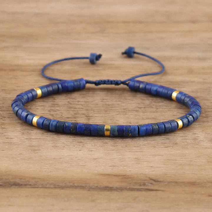 Braided Bracelet with 2.4 mm Natural Stone Rollers - Seraphina-Lapis Lazuli-Nora Luxe