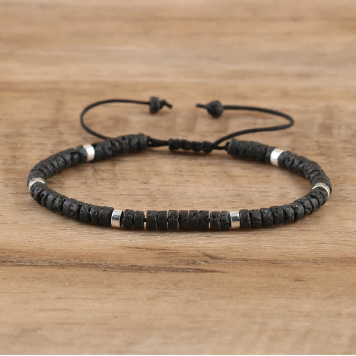Braided Bracelet with 2.4 mm Natural Stone Rollers - Seraphina-Lava stone-Nora Luxe