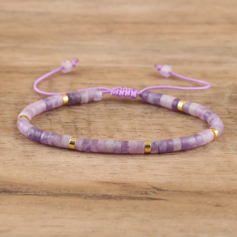 Braided Bracelet with 2.4 mm Natural Stone Rollers - Seraphina-Lepidolite & Gold-Nora Luxe