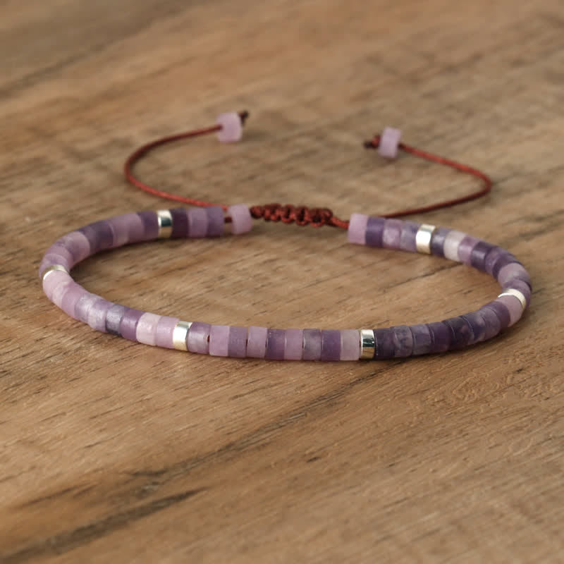 Braided Bracelet with 2.4 mm Natural Stone Rollers - Seraphina-Lepidolite & Silver-Nora Luxe