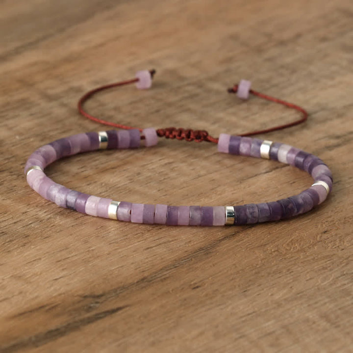 Braided Bracelet with 2.4 mm Natural Stone Rollers - Seraphina-Lepidolite & Silver-Nora Luxe