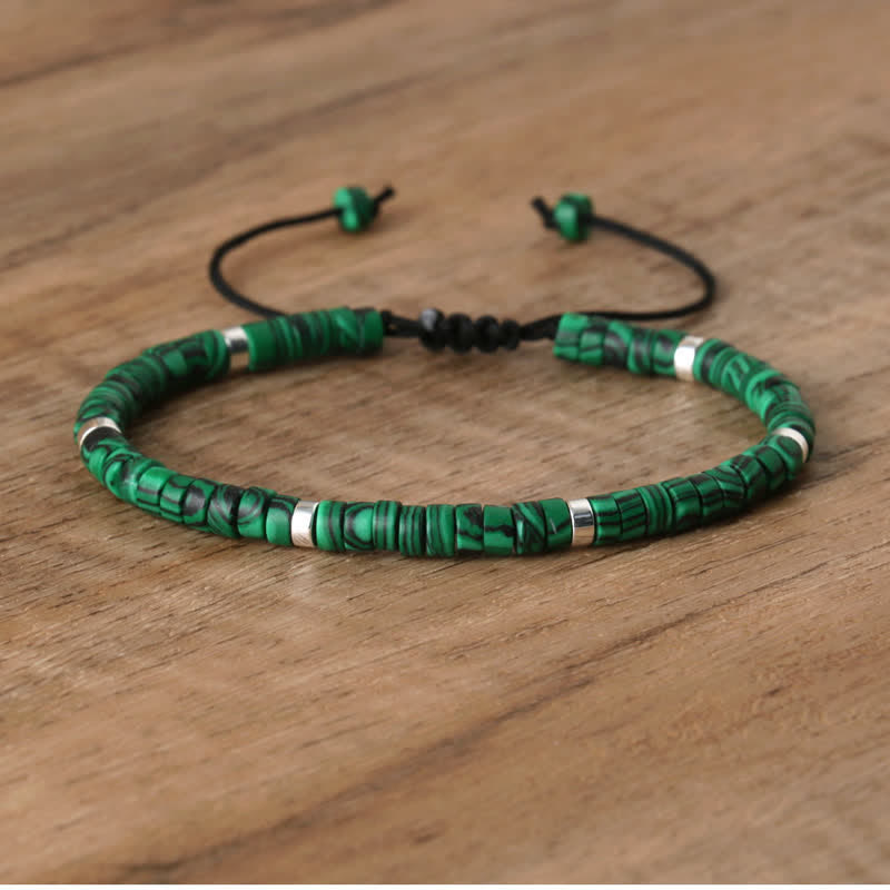 Braided Bracelet with 2.4 mm Natural Stone Rollers - Seraphina-Malachite-Nora Luxe
