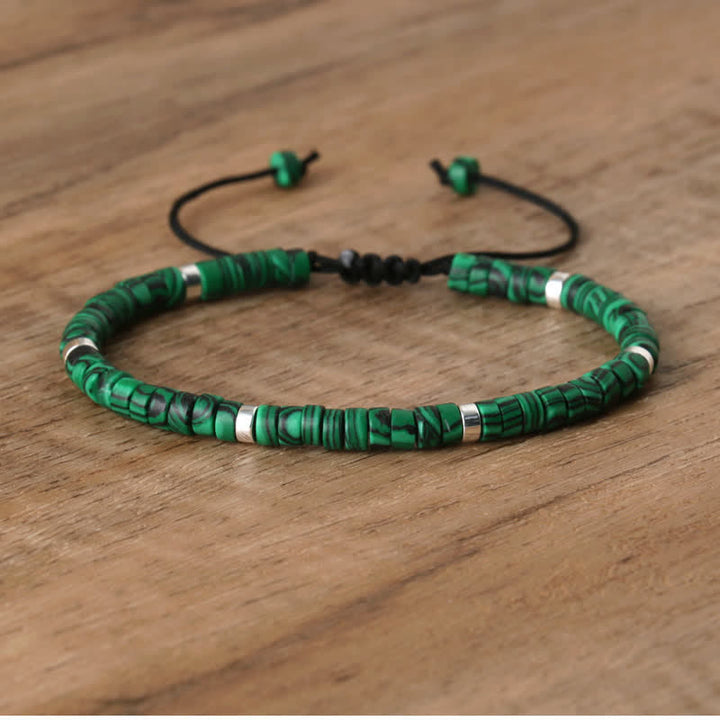 Braided Bracelet with 2.4 mm Natural Stone Rollers - Seraphina-Malachite-Nora Luxe