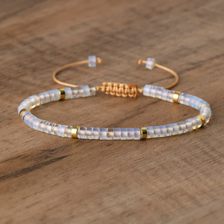 Braided Bracelet with 2.4 mm Natural Stone Rollers - Seraphina-Opalite-Nora Luxe