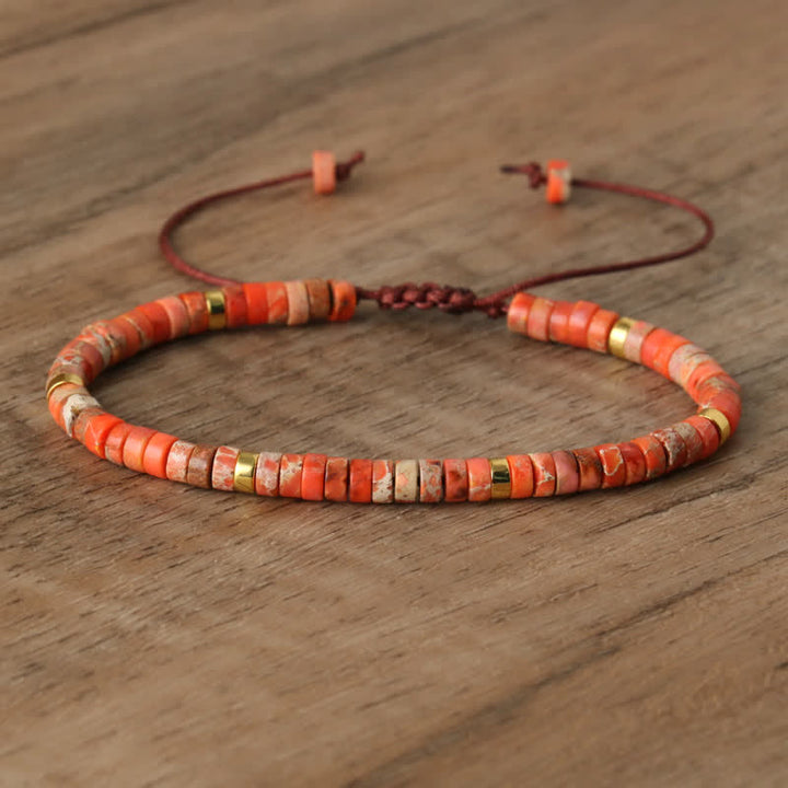Braided Bracelet with 2.4 mm Natural Stone Rollers - Seraphina-Orange emperor stone-Nora Luxe