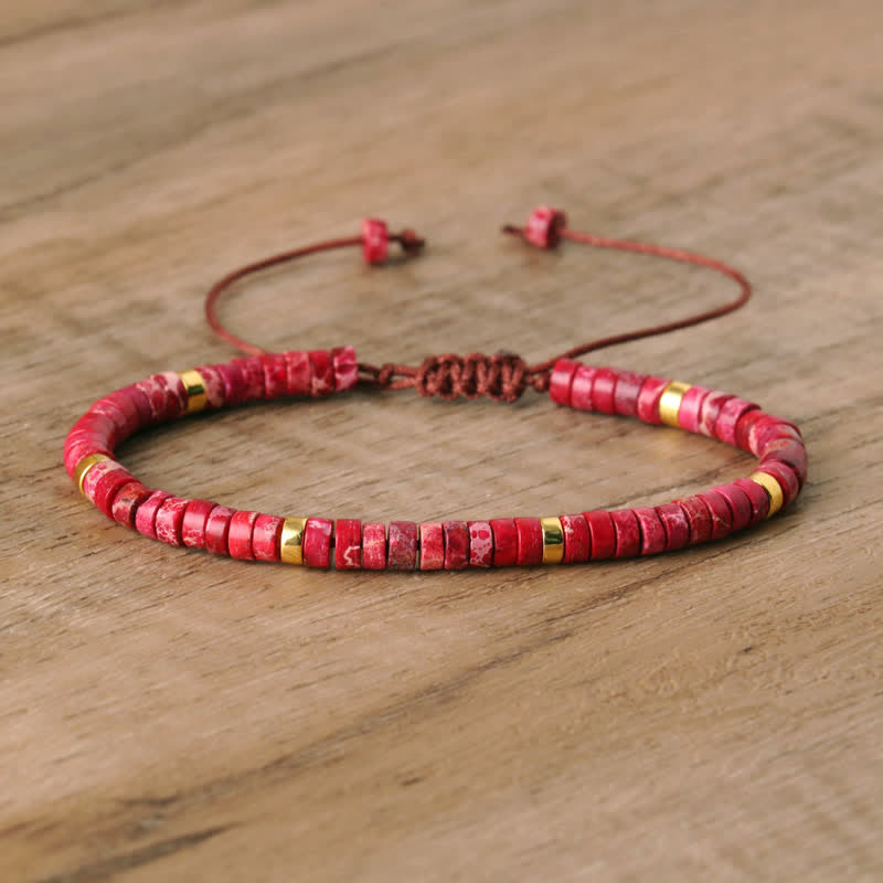Braided Bracelet with 2.4 mm Natural Stone Rollers - Seraphina-Pink emperor stone-Nora Luxe
