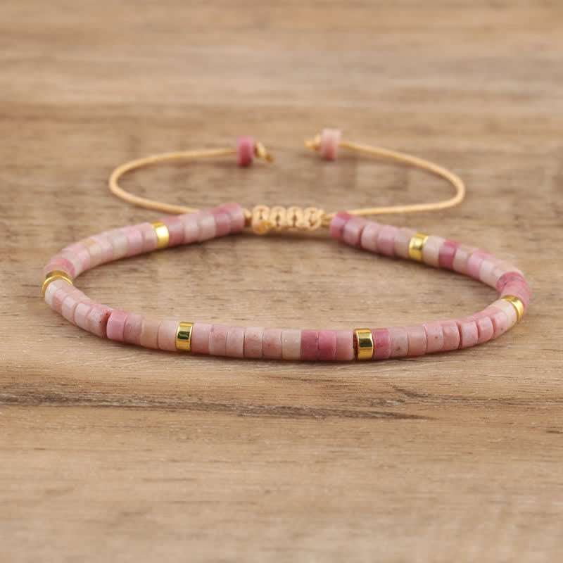 Braided Bracelet with 2.4 mm Natural Stone Rollers - Seraphina-Plum tourmaline-Nora Luxe