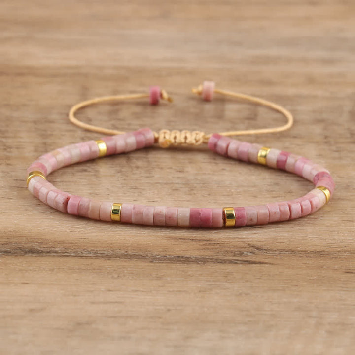 Braided Bracelet with 2.4 mm Natural Stone Rollers - Seraphina-Plum tourmaline-Nora Luxe
