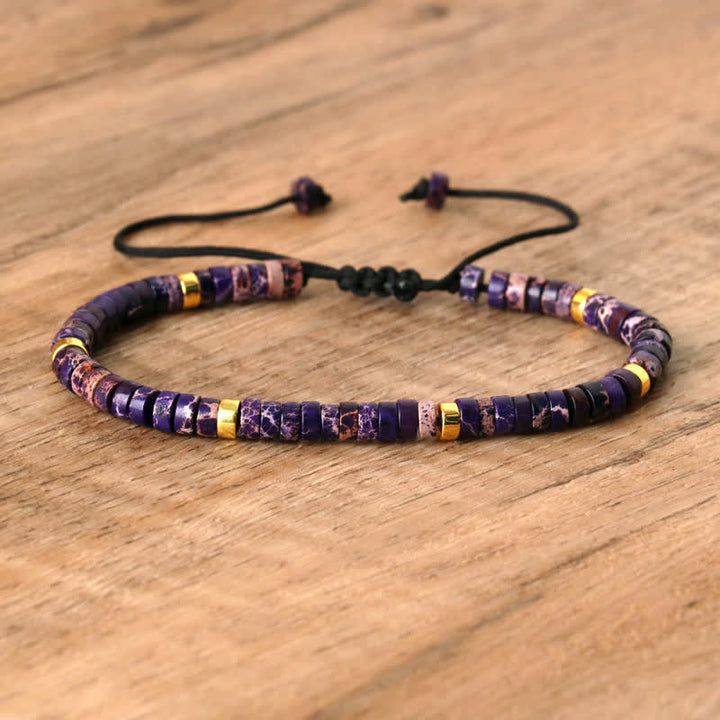 Braided Bracelet with 2.4 mm Natural Stone Rollers - Seraphina-Purple emperor stone-Nora Luxe