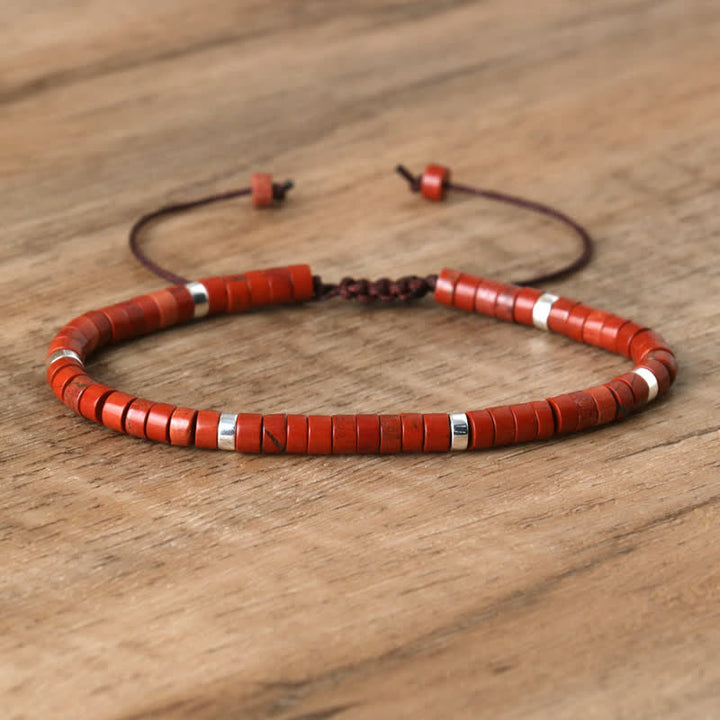 Braided Bracelet with 2.4 mm Natural Stone Rollers - Seraphina-Red jasper-Nora Luxe