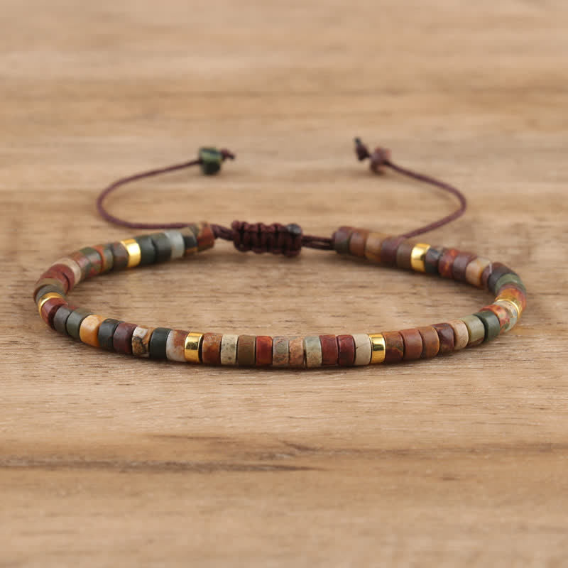 Braided Bracelet with 2.4 mm Natural Stone Rollers - Seraphina-Red the-Nora Luxe