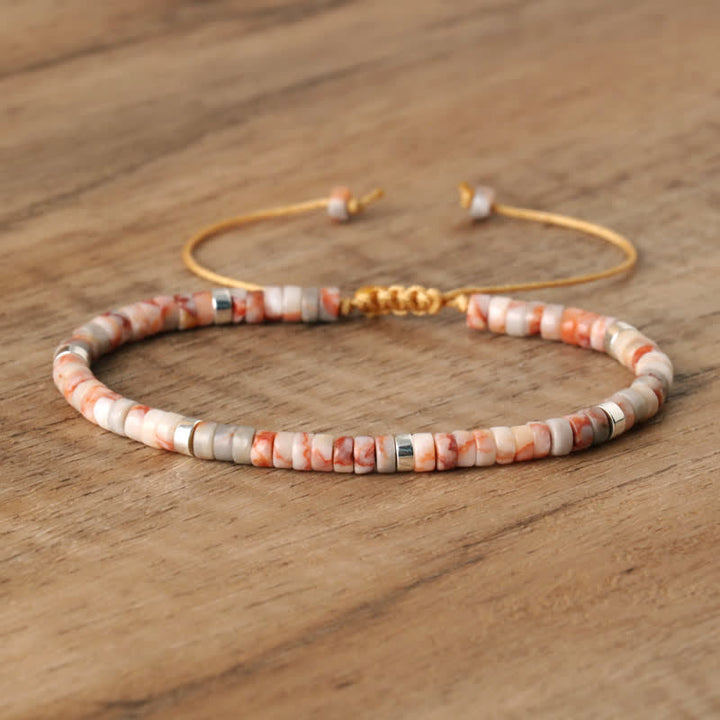 Braided Bracelet with 2.4 mm Natural Stone Rollers - Seraphina-Rhodochrosite-Nora Luxe