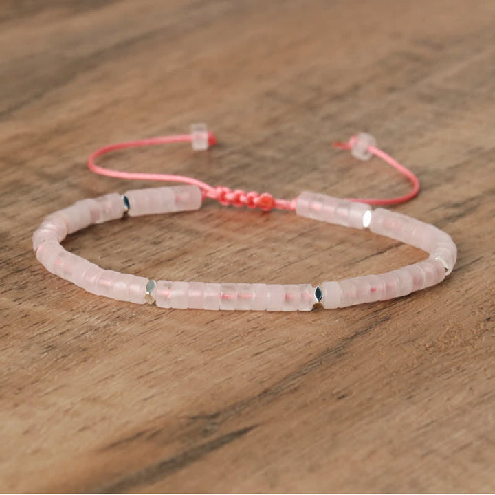 Braided Bracelet with 2.4 mm Natural Stone Rollers - Seraphina-Rose quartz-Nora Luxe